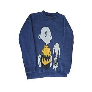 BOBO 1972 Charlie Brown and Snoopy Navy Blue Sweater Unisex size Large